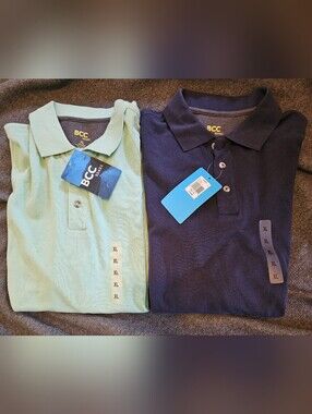Lot Of‎ 2 BCC Khaki Short Sleeve Polo Shirts Lime Green & Blue Men's Size XL NWT